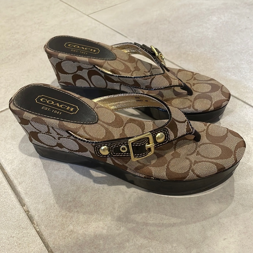 Brown Coach sandal wedge